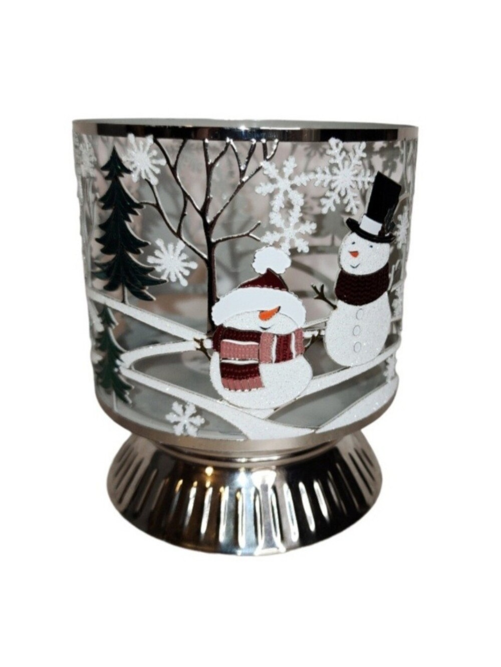 New! Bath & Body Works Happy Snowmen Scene 3-Wick Pedestal Candle Holder